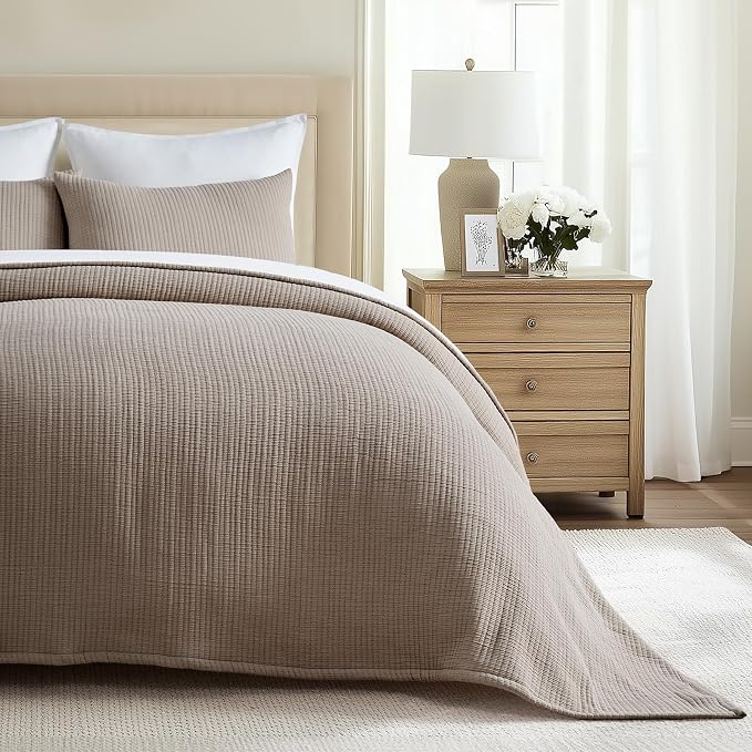 EVERGRACEHOME Cotton Gauze Matelassé Coverlet, King Size, Mocha Brown | Ultra by EVERGRACEHOME