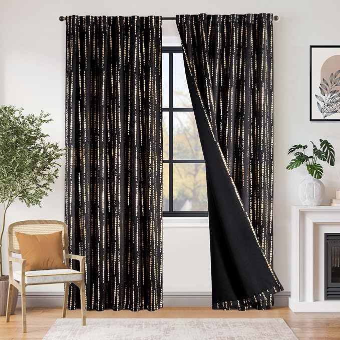 jinchan Boho Blackout Curtains 84 Inches Long Moon Phase Printed Drapes | Gold by JINCHAN