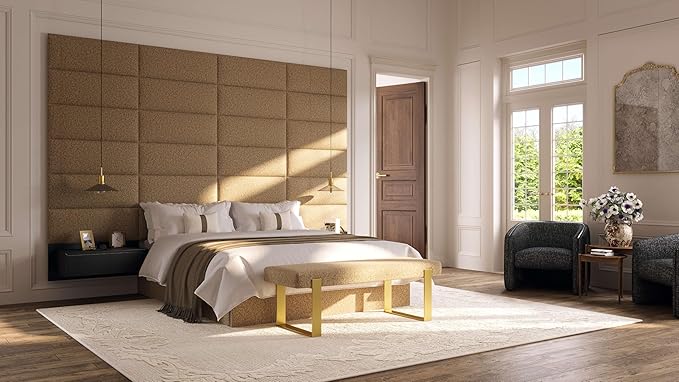 VANT Upholstered Bed Bench - Micro Suede Neutral Sand - Brushed Nickel - Contemporary Modern, Bedroom Bench Seat, Hallway, or Entryway