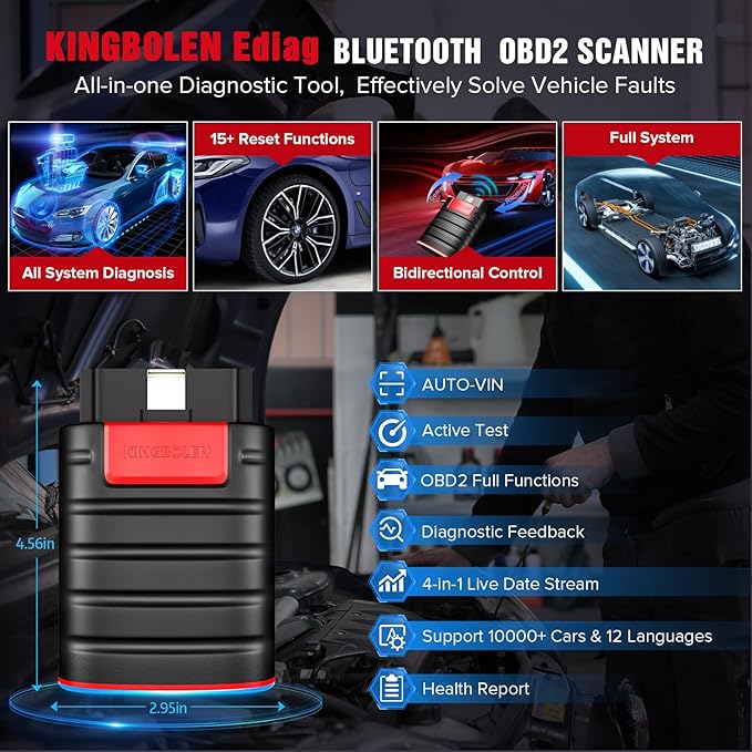 KINGBOLEN Ediag OBD2 Scanner Bluetooth, Bidirectional Scanner All System Diagnostic Tool for iOS & Android, Active Test,15+ Reset Function, FCA AutoAuth, 1 Year Update