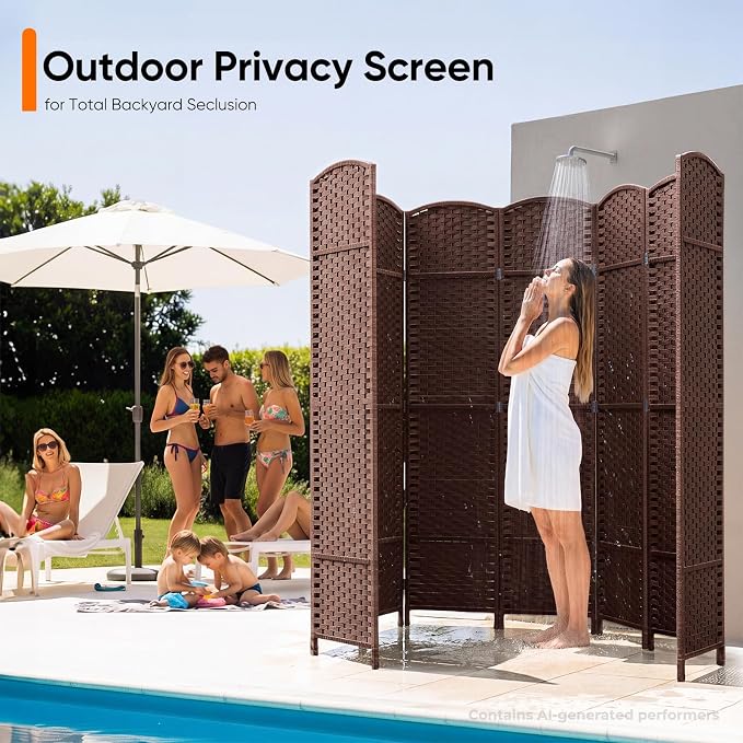8 Panel Woven Room Divider, Large Freestanding Decorative Partition - Image 8