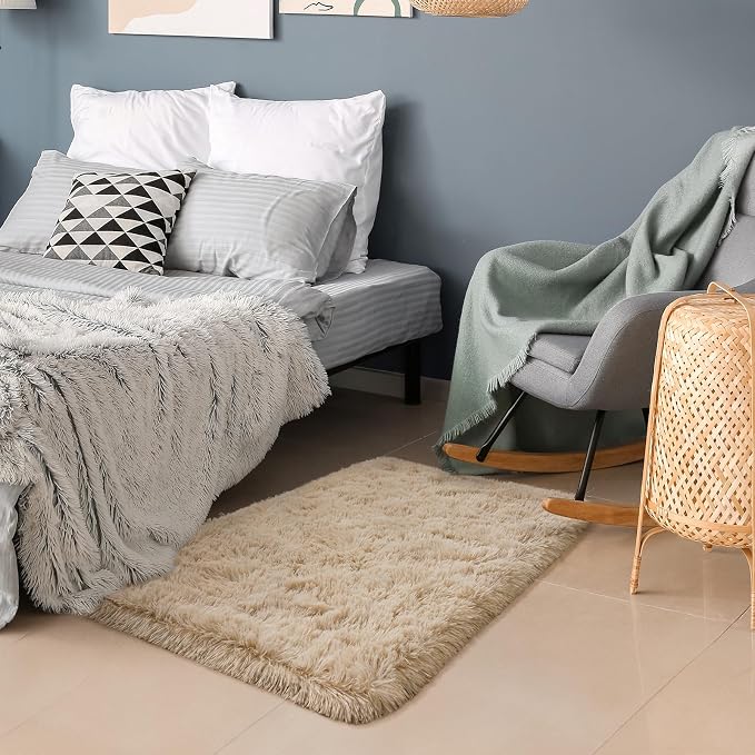 HOMORE Small Rugs for Bedroom 2x3 Feet Beige Rug for Bedside Living Room | Soft - Image 2