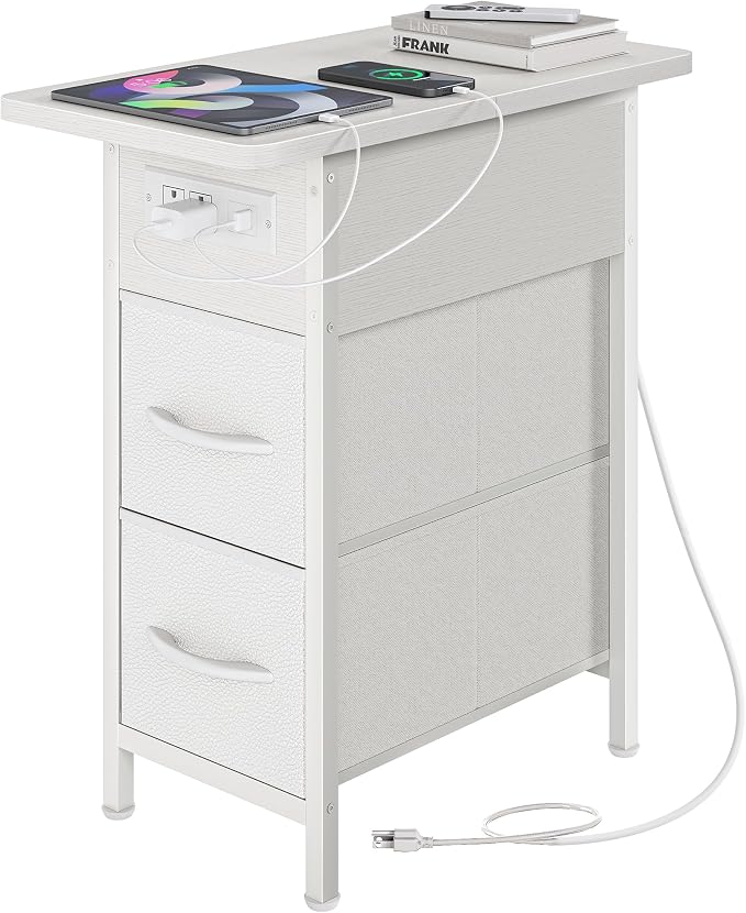 Huuger Narrow End Table with Charging Station, Side Table with 2 Drawers | Slim by Huuger
