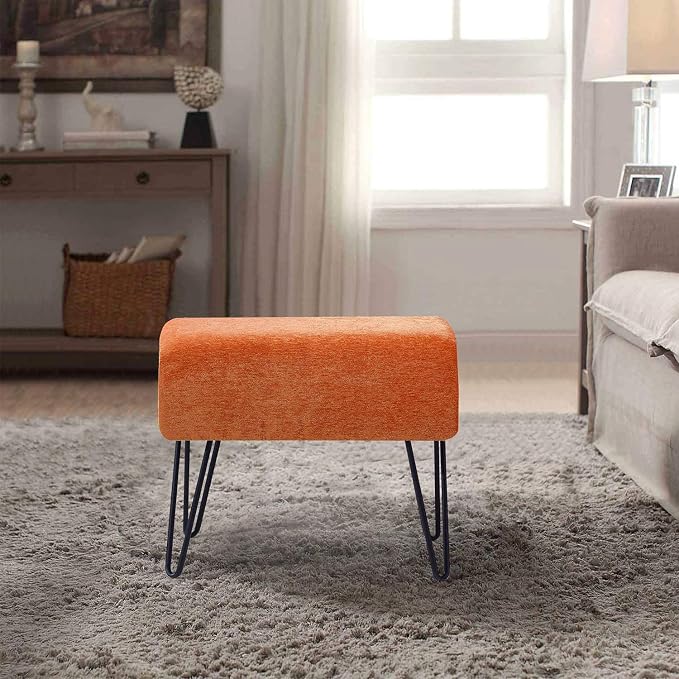 Home Soft Things Jacquard Chenille Ottoman, Tanga-Burnt Orange, Fuzzy Entry Way - Image 5
