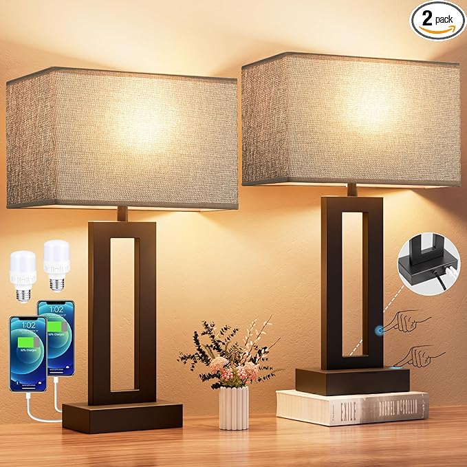 Seealle Nightstand Table Lamps for Bedrooms Set of 2 by SeealleLighting