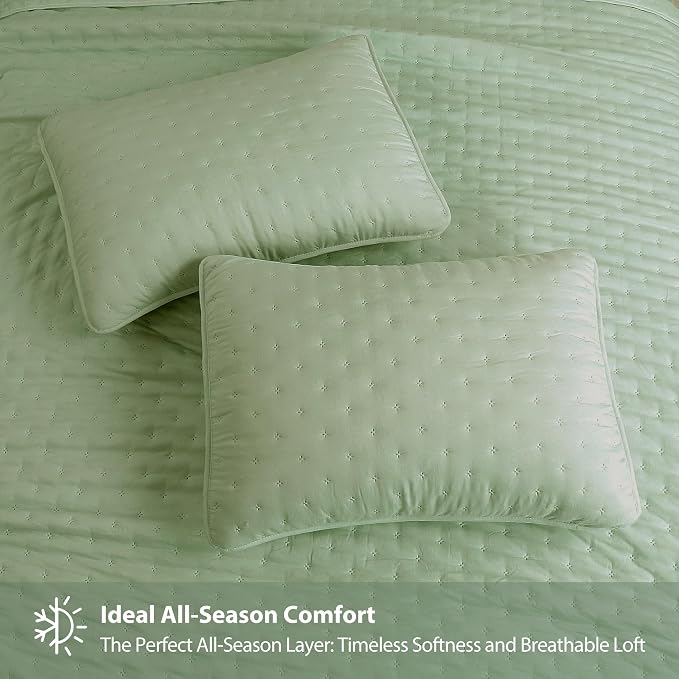 ROARINGWILD Sage Green King Size Quilt Bedding Set, Lightweight Soft Bedspread - Image 4
