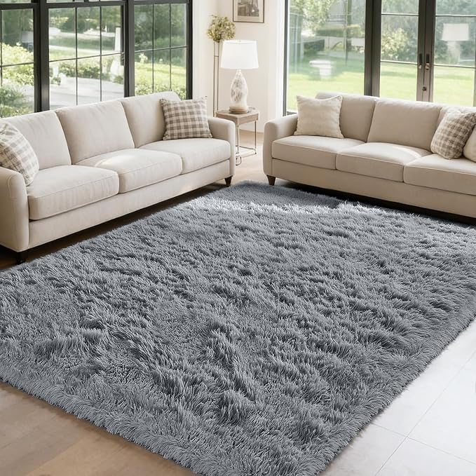 Light Grey 9x12 Area Rugs for Living Room, Fluffy Shag Rug Bedroom Carpet | - Image 3
