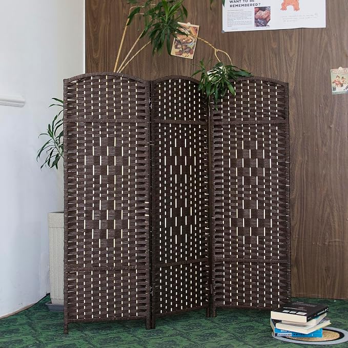 3 Panel Dark Brown Rattan Room Divider, 47.2" Low Height Double-Sided Folding - Image 4