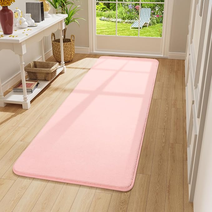 Modern Soft Hallway Runner Rug, 2x6 Feet Pink Washable Runner Rugs | Fluffy - Image 6