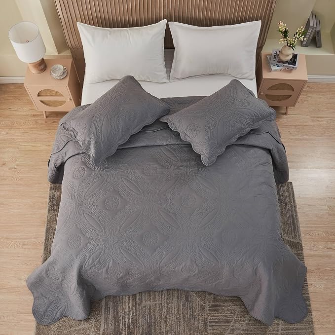 Kingnex Oversized King Bedspreads 128x120 Ultrasonic Quilted Dark Grey | Extra - Image 5
