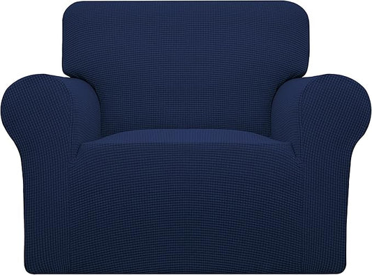 Easy-Going Stretch Oversized Chair Sofa Slipcover 1-Piece Couch Sofa Cover Furniture Protector Soft with Elastic Bottom for Kids Spandex Jacquard Fabric Small Checks Navy
