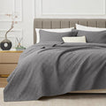 EXQ Home Quilt Set Queen Size Summer Squares Pattern Grey Bedspread | Bedding by EXQHomeTexitleCoLtd
