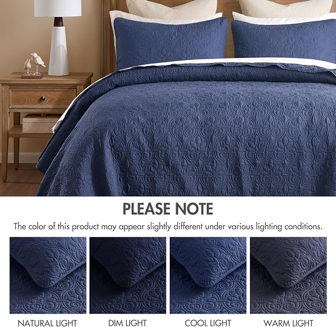 Madison Park Queen Quilt Bedding Set, Cottage-Inspired Damask, Classic Stitch - Image 8