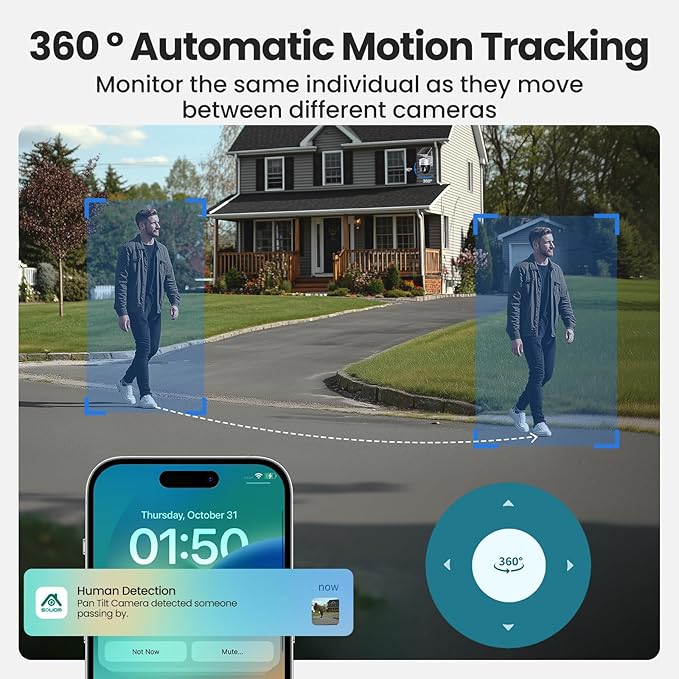 SOLIOM Security Cameras Wireless Outdoor,8MP Ultra HD for Day and Night, No Subscription,Built in Radar,Solar Powered Cameras for Home Security, 360° Pan Tilt Auto Tracking,5G & 2.4G WiFi, 2-Cam Kit