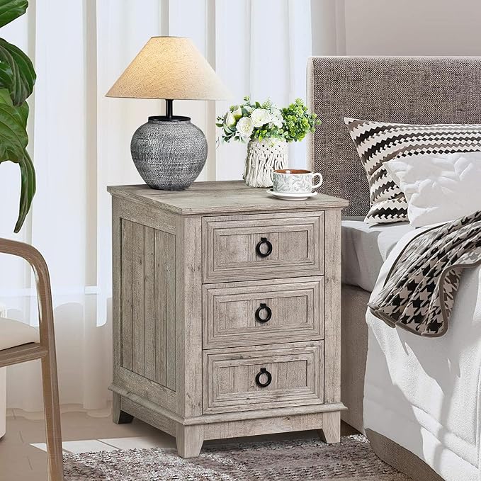 Joaxswe Farmhouse Nightstand Set 2, Oak Night Stand Cabinet - Image 4