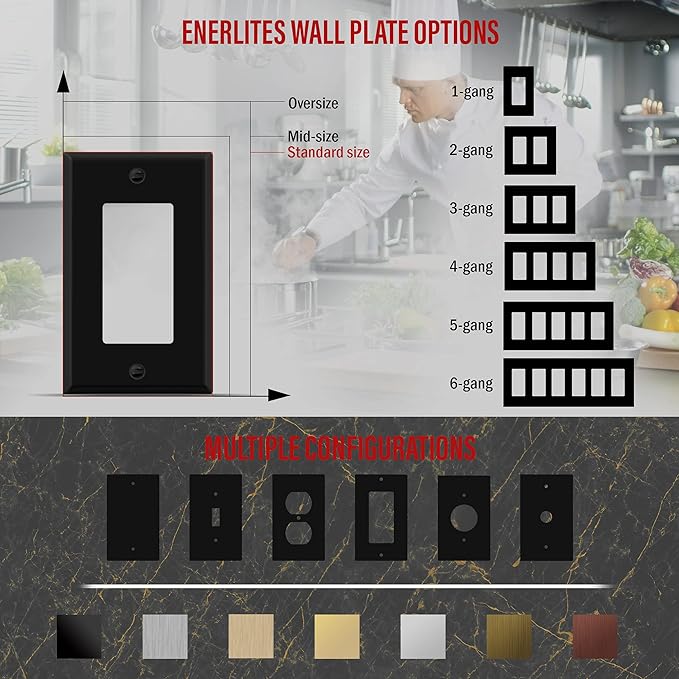 ENERLITES Decorator Switch Metal Wall Plate, Outlet Cover, Corrosion Resistant, Standard Size 1-Gang 4.50" x 2.76", Powder Coated Stamped Steel, 7731-BM, Black Matte
