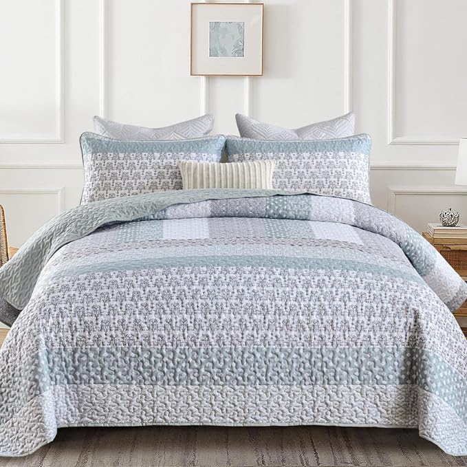 WONGS BEDDING Quilt Set Queen, Patchwork Quilt Bedding Sets - Image 2