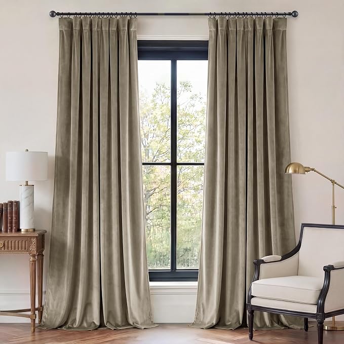 Taupe Thermal Insulated Curtains 90 inches Back Tab, 2 Panels | Heavy Soft by StangH