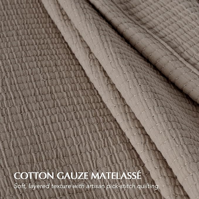 EVERGRACEHOME Cotton Gauze Matelassé Coverlet, Queen Size, Mocha Brown | Ultra - Image 3