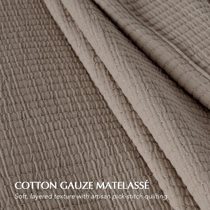 EVERGRACEHOME Cotton Gauze Matelassé Coverlet, King Size, Mocha Brown | Ultra - Image 3