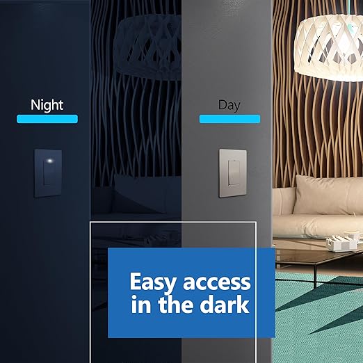 LIDER Minimalist Design Matte Finish Lighted Decorator Switch, Frameless Paddle Light Switch with Locator Light, Grounding Screw, 3-Way or Single Pole, 15A 120V, UL listed, LS15-3W-NK5P, Nickel 5 Pack