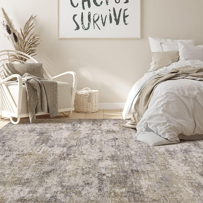 Nakagishi Boho 7x9 Area Rug Living Room Rugs Machine Washable Brown Grey | Soft - Image 5