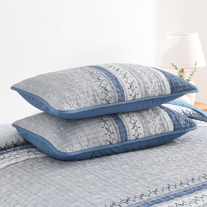 Cottolester Mineral Blue King Quilt Set, Boho Striped Bedspread Coverlet Set | - Image 8