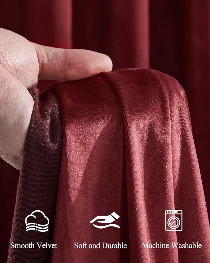 Burgundy Red Velvet Curtains 84 inches Christmas Decor, 2 Panels | Thermal - Image 3