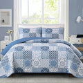 Quilt Set Queen Boho Plaid Patchwork Bedspreads Coverlet, Mineral Blue | 3Pcs by Dobuyly