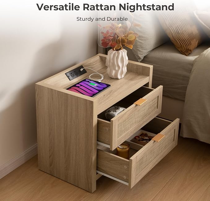 SICOTAS Rattan Night Stand for Bedroom, Bedside Table - Image 6