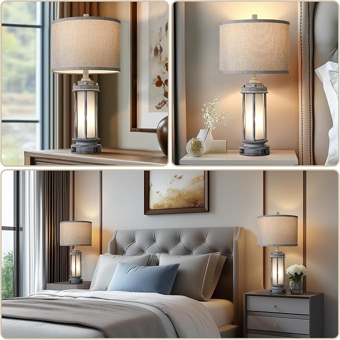 AIEAMPDO 25" Rustic Farmhouse Nightstand Lamp - Image 3