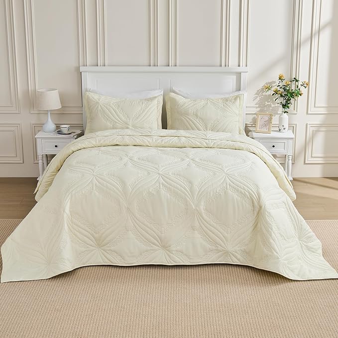Kingnex Oversized King Bedspreads 128x120 Ultrasonic Quilted Cream | Extra Wide - Image 2