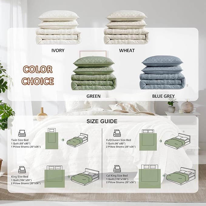 WDCOZY Beige Boho Oversized California Cal King Size Quilt Bedding Set - Image 7