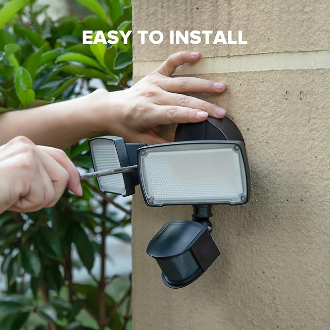 LUTEC 38W 3500 Lumen LED Motion Activated Integrated Dual-Head Floodlight Outdoor with Motion Sensor, 5000K Daylight, Dusk to Dawn, Exterior Security Wall Light for Patio, Garden, Yard(Black)
