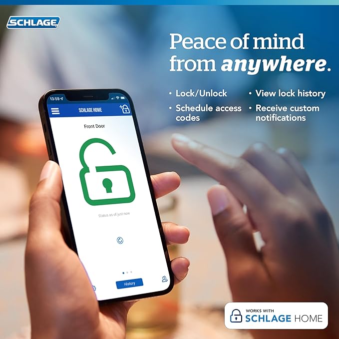 Schlage BE499WB CEN 625 Encode Plus WiFi Deadbolt Smart Lock, Keyless Entry Touchscreen Door Lock with Century Trim, Bright Chrome