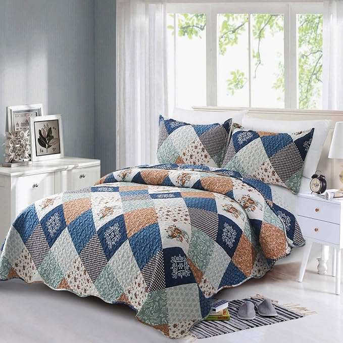 Dinjoy Boho Quilt Set Queen Size, Patchwork Floral Bedspreads, Reversible - Image 2
