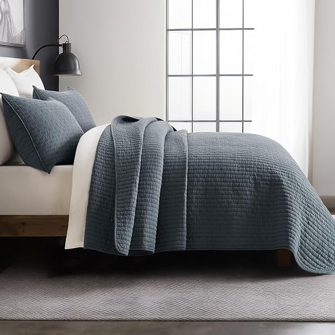 100% Cotton Cross Stitch 3-Piece Quilt Set, Midnight Blue | Cross Stitch Cotton - Image 5