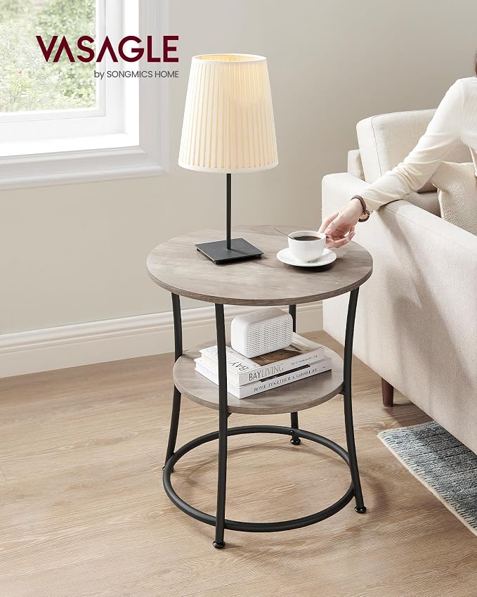 VASAGLE 21.7-Inch Round Side Table, 2-Tier End Table | Nightstand - Image 2