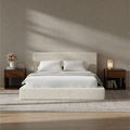 RECCI Cloud Upholstered Queen Bed Frame with Headboard, 5 Inch Foam Padded Platform, No Box Spring, Easy Assembly(Cream)
