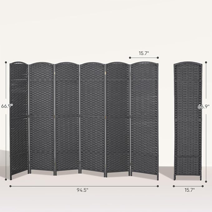 HOMCOM Room Divider 6 Panel Folding Privacy Screen 5.6' Tall Charcoal Gray | - Image 7