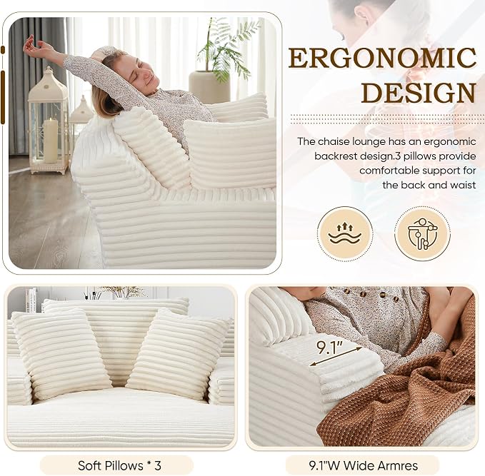 Oversized Chaise Lounge Chair Indoor, Comfy Fluffy Cloud Couch, Modern Deep - Image 4