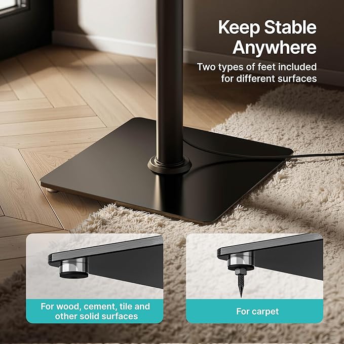 PEGZONE Speaker Stands Pair for Surround Sound,55 LBS Capacity,30.1 inch Floor Bookshlef Speaker Stands,Cable Management,Large Base,1 Pair,Black