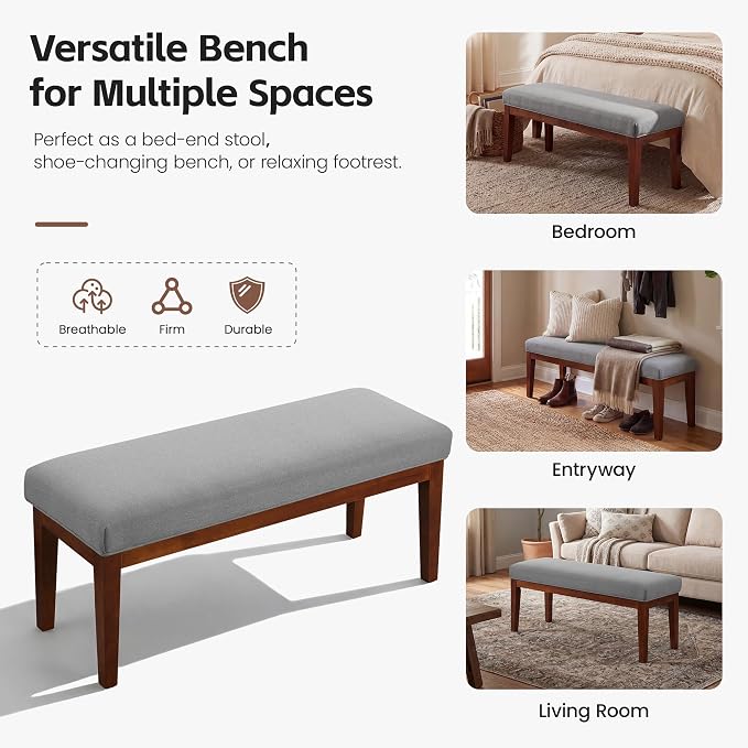 43.5" Upholstered Bedroom Bench, Linen Entryway Bench - Image 6