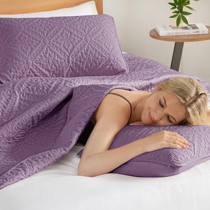 Exclusivo Mezcla Twin Quilt Set, Dusty Lavender | Lightweight Soft Bedspreads - Image 4