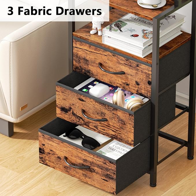 Night Stand with Charging Station, Tall Nightstand, LED Lights | 4-Tier Shelves - Image 4