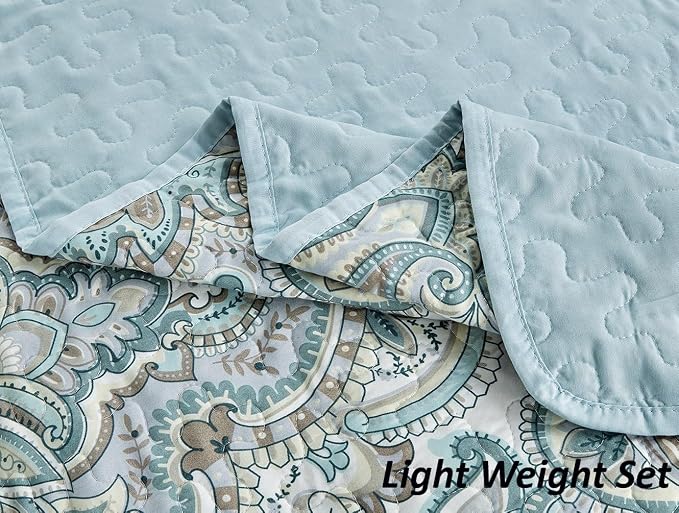 Grand Linen 3 Piece Oversized Lightweight All-Season Paisley Design Quilt Set - Image 7