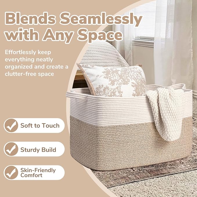 Goodpick 85L Large Woven Rope Blanket Basket, Toys & Clothes, Nursery & Bedroom - Image 5