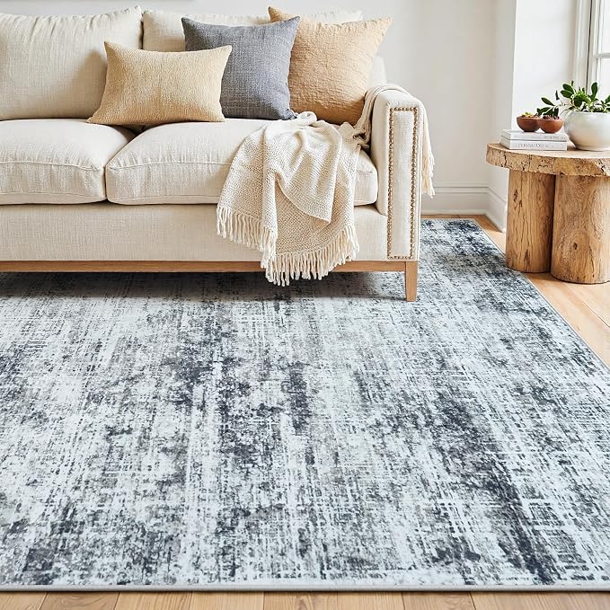 10x14 Washable Area Rug for Living Room Bedroom: Non-Slip Modern Black Grey | - Image 8