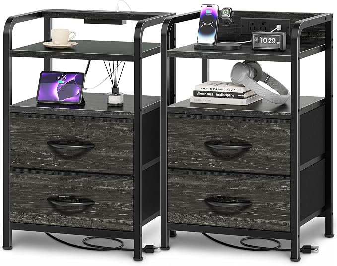 Huuger Nightstands Set of 2, Night Stand, Charging Station, USB-C Ports | 2 by Huuger
