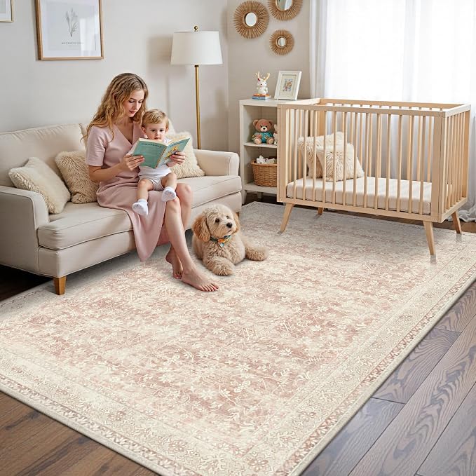 Latte&Fog Washable Area Rugs for Living Room 5x7 Pink Rug for Girls Bedroom | - Image 4